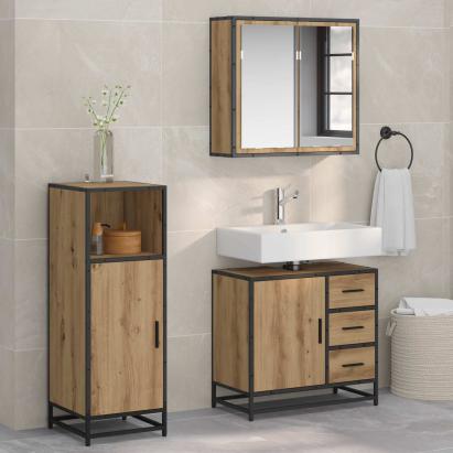 Set de mobilier pentru baie cu sertar 3 pcs Stejar Artizanal GartenMobel Dekor