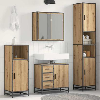Set de mobilier pentru baie cu sertar 4 pcs Stejar Artizanal GartenMobel Dekor