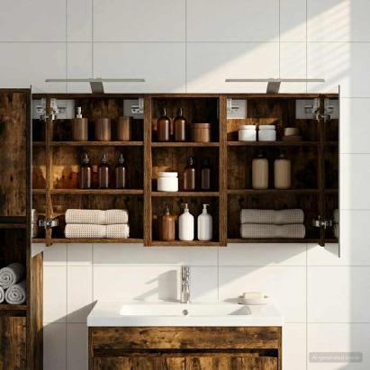 Set dulap baie cu raft 3 pcs 110 x 10,5 x 60,5 cm Lemn compozit GartenMobel Dekor