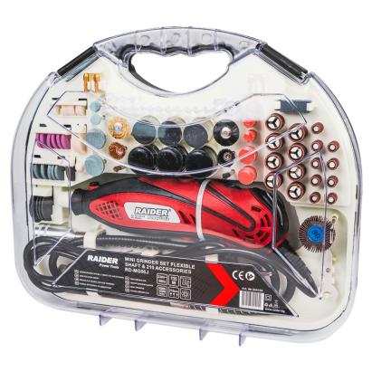 Mini polizor drept Raider 135W cu arbore flexibil si 210 accesorii RD-MG06