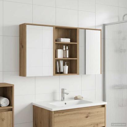 Set dulap baie cu raft 3 pcs 126 x 16 x 62.5 cm Lemn compozit GartenMobel Dekor