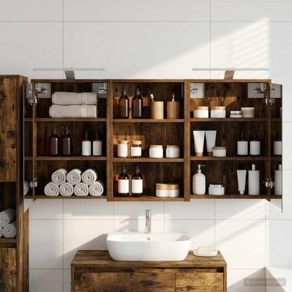 Set dulap baie cu raft 3 pcs 126 x 16 x 62.5 cm Lemn compozit GartenMobel Dekor