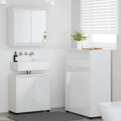 Set de mobilier pentru baie 3 pcs Alb lucios Lemn compozit GartenMobel Dekor