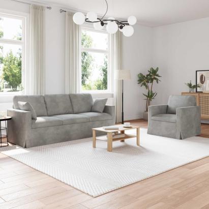 Set de canapea 2 pcs Gri deschis 198 x 78 x 80 cm Catifea GartenMobel Dekor