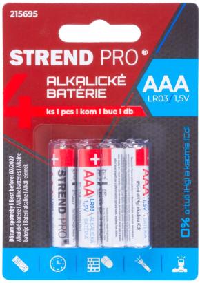 Baterii alcaline AAA Strend Pro LR03 1,5V, set 4 bucăți blister