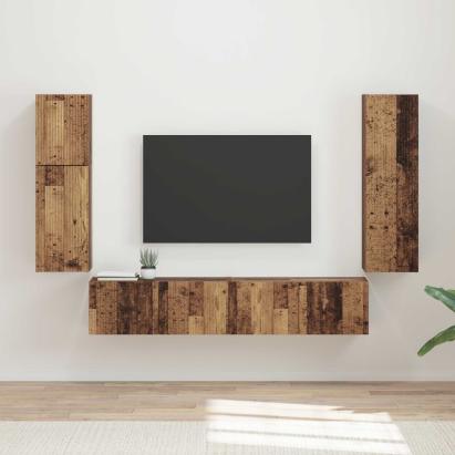 Set comodă TV Pe perete 4 pcs Lemn vechi Lemn compozit GartenMobel Dekor