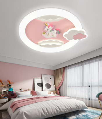 Lustra LED pentru camera copii, cu telecomanda, 71W, 50 cm, lumina 3 tonuri, roz