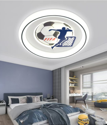 Lustră LED cu telecomandă 88W, 50 cm, lumină reglabilă, model fotbal albastru
