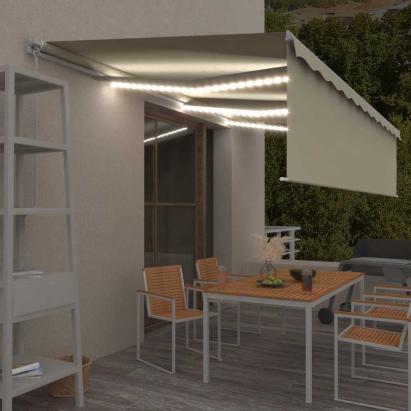 Copertină retractabilă manual cu stor&LED, crem, 6x3 m GartenMobel Dekor