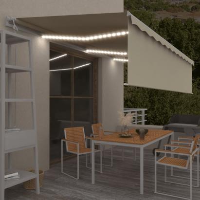 Copertină automată cu stor senzor vânt LED, crem, 6x3 m  GartenMobel Dekor