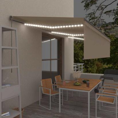 Copertină retractabilă manual cu stor&LED, crem, 6x3 m GartenMobel Dekor