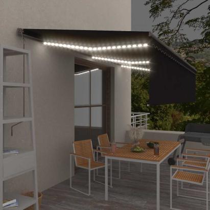 Copertină automată cu stor senzor vânt LED, antracit, 6x3 m GartenMobel Dekor