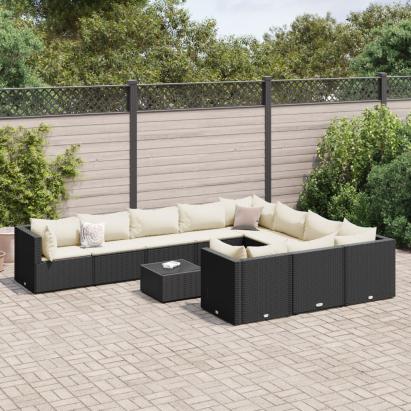 Set canapele de grădină cu perne, 11 piese, negru, poliratan GartenMobel Dekor