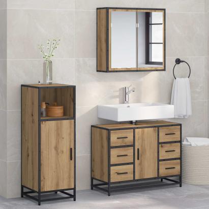 Set de mobilier pentru baie cu sertar 3 pcs Stejar Artizanal GartenMobel Dekor
