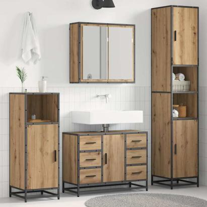 Set de mobilier pentru baie cu sertar 4 pcs Stejar Artizanal GartenMobel Dekor