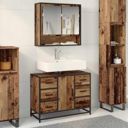 Set de mobilier pentru baie 2 pcs Lemn Vechi Lemn compozit GartenMobel Dekor