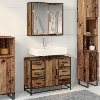 Set de mobilier pentru baie 2 pcs Lemn Vechi Lemn compozit GartenMobel Dekor