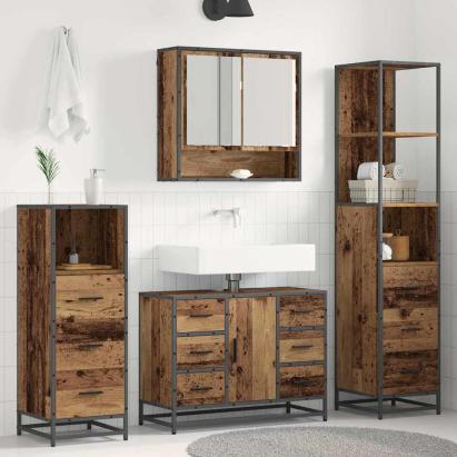 Set de mobilier pentru baie 4 pcs Lemn Vechi Lemn compozit GartenMobel Dekor