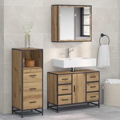 Set de mobilier pentru baie cu sertar 3 pcs Stejar Artizanal GartenMobel Dekor