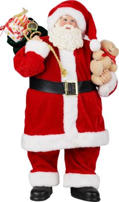Moș Crăciun decorativ cu cadouri și ursuleț, roșu, 46 cm