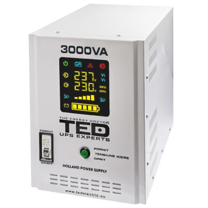 UPS 3000VA/2100W cu sinus pur și runtime extins, 2 acumulatori externi