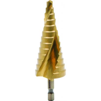 Burghiu conic in trepte 6-30 mm HSS TiN cu prindere HEX 1/4 Raider Pro