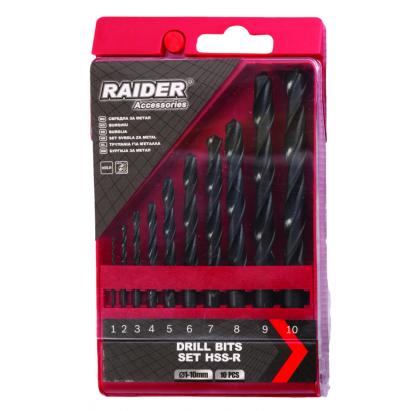 Set burghie HSS-R pentru metal 1-10 mm, 10 piese, Raider