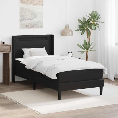 Cadru de pat cu saltea Negru 90 x 190 cm Piele artificială GartenMobel Dekor