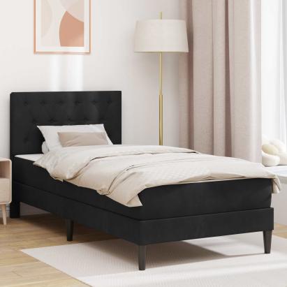 Cadru de pat cu saltea cu headboard Negru 80 x 200 cm Catifea GartenMobel Dekor
