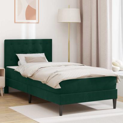Cadru de pat cu saltea Verde închis 90 x 190 cm Catifea GartenMobel Dekor
