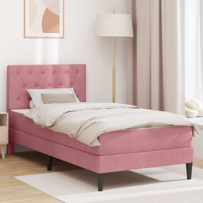 Cadru de pat cu saltea cu headboard Roz 90 x 190 cm Catifea GartenMobel Dekor