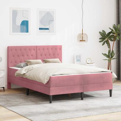 Cadru de pat cu saltea cu headboard Roz 120 x 200 cm Catifea GartenMobel Dekor