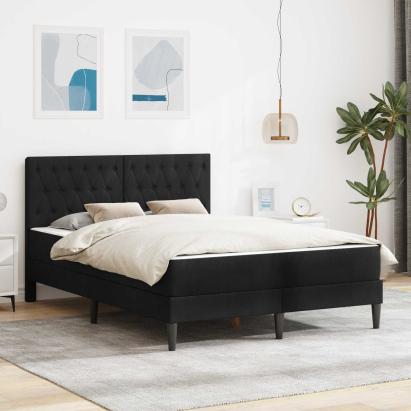 Cadru de pat cu saltea cu headboard Negru 140 x 190 cm Catifea GartenMobel Dekor