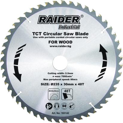 Disc circular pentru lemn Raider 235x30 mm, 48 dinti TCT, pentru taiere precisa