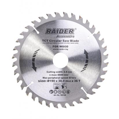 Disc circular pentru lemn Raider 190x30 mm, 36 dinti TCT