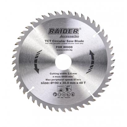 Disc circular pentru lemn Raider 190x30 mm, 48 dinti TCT