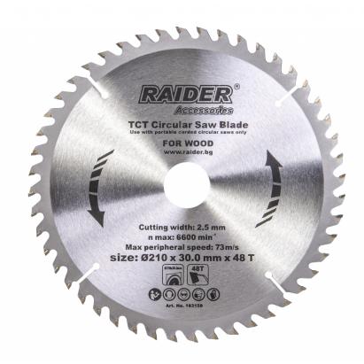 Disc circular pentru lemn Raider 210x30 mm, 48 dinti TCT