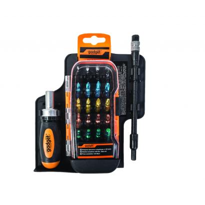 Set șurubelniță cu clichet și 26 biți Gadget, cu extensie flexibilă
