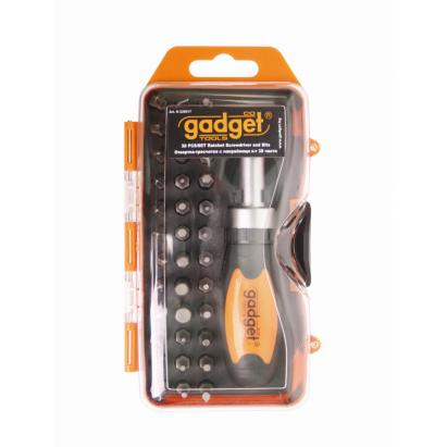 Șurubelniță cu clichet Gadget, set cu 38 biți pentru uz casnic și atelier