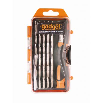 Șurubelniță cu clichet Gadget, set 32 biți pentru reparații și atelier