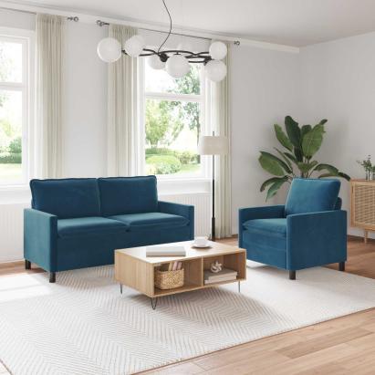 Set de canapea 2 pcs albastru Catifea GartenMobel Dekor