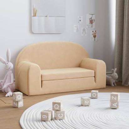 Canapea extensibilă de copii cu 2 locuri, crem, pluș moale GartenMobel Dekor