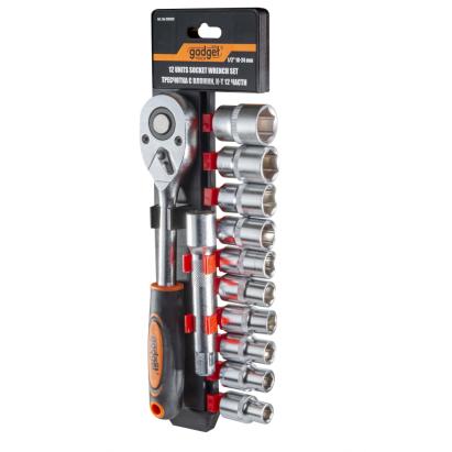 Set tubulare 12 piese 1/2 inch 10-24 mm cu clichet, prelungitor si adaptor