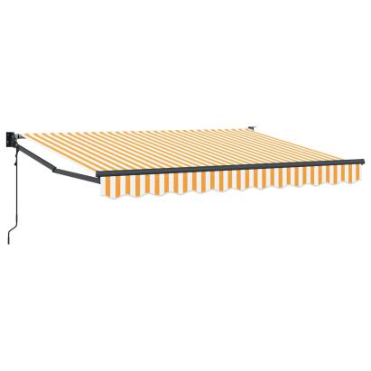 Marchiză retractabilă electrică 3 x 2 m, galben și alb, cu manivelă