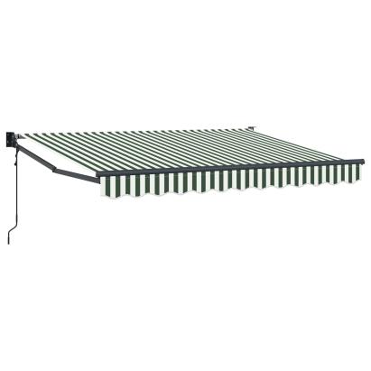 Marchiză retractabilă electrică verde/alb 3,5 x 2 m, cu manivelă