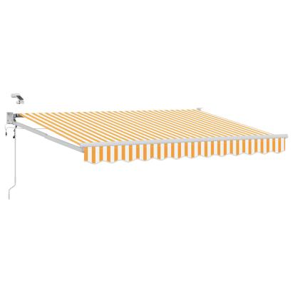 Marchiză retractabilă electrică cu LED și senzor, portocaliu/alb, 3,5x2,5 m