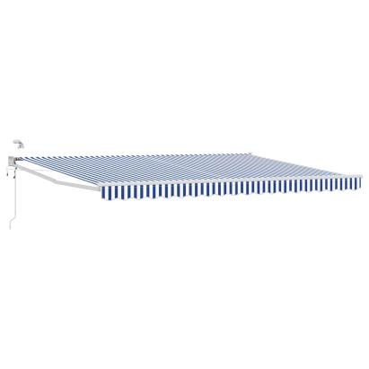Marchiză retractabilă electrică cu LED și senzor meteo, 4,5 x 3 m, albastru/alb