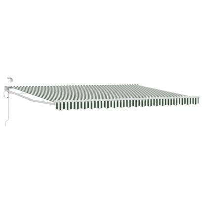Marchiză retractabilă electrică verde/alb 5x3 m cu LED și senzor