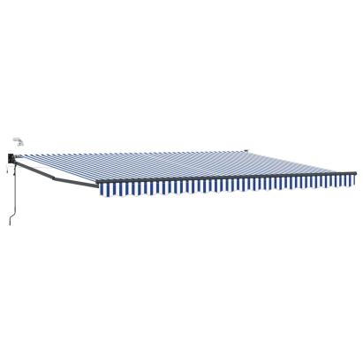 Marchiză electrică retractabilă 4 x 2 m, LED și senzor, albastru/alb