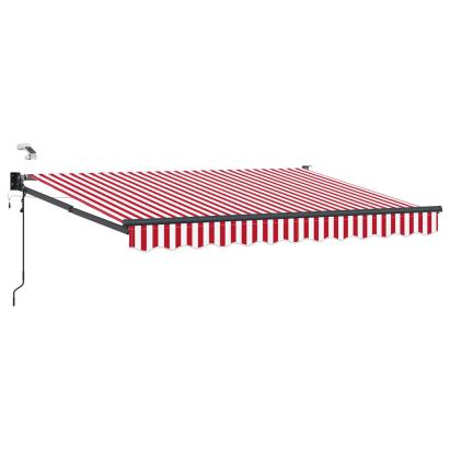 Marchiză retractabilă electrică 3 x 2,5 m roșu/alb cu LED și senzor vreme